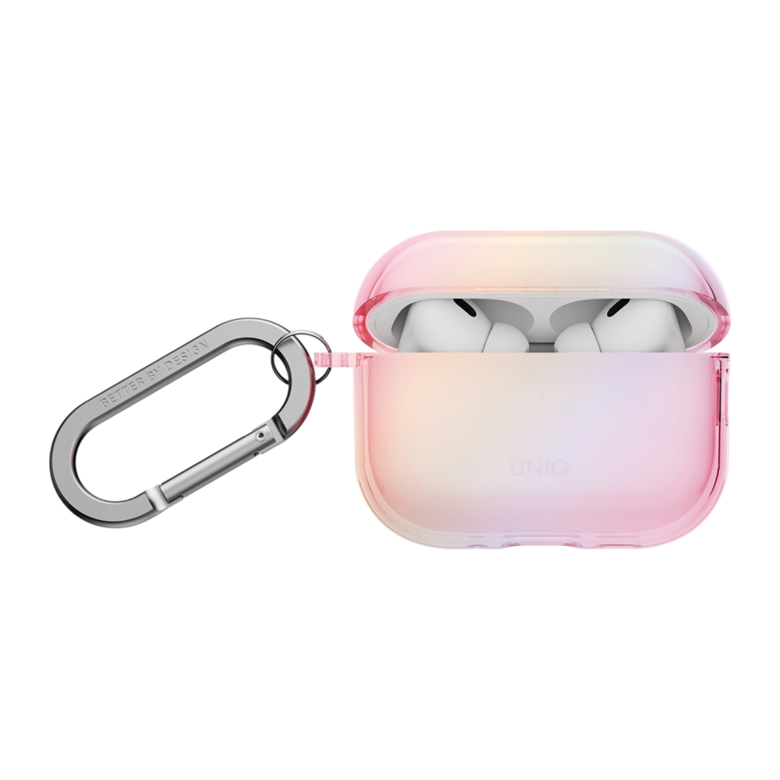 Прозрачный чехол с карабином Uniq Iridescia для AirPods Pro 3