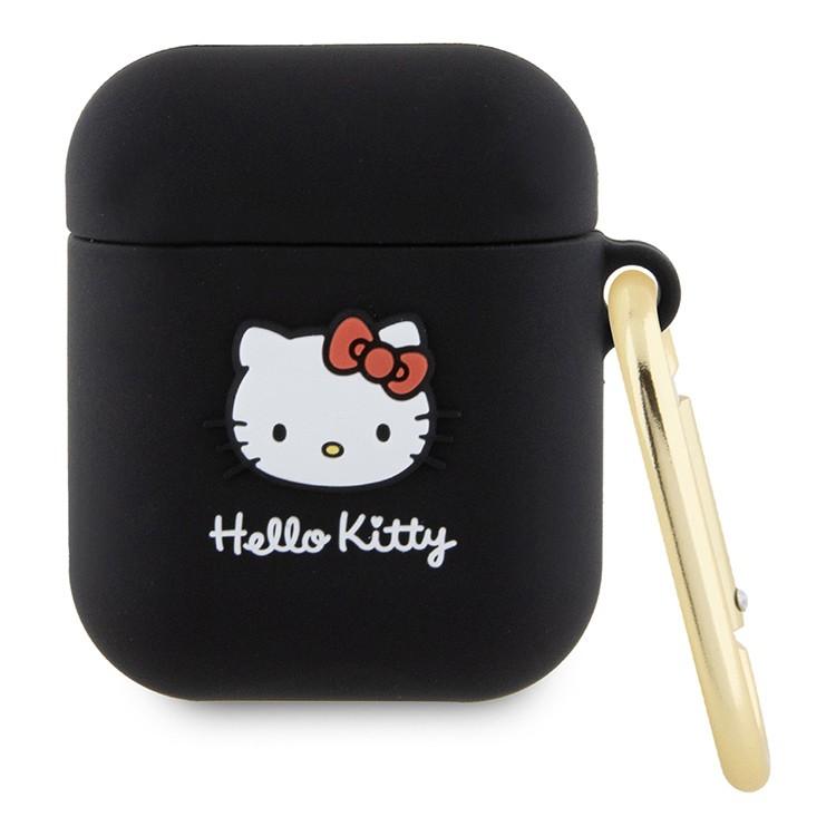 Силиконовый чехол с карабином CG Mobile Hello Kitty «Объёмная мордочка» для AirPods 1-го и 2-го поколений