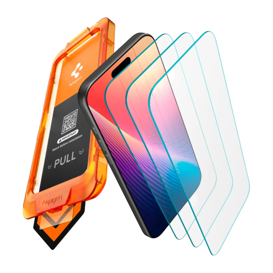 Глянцевое защитное стекло Spigen GLAS.tR AlignMaster S для iPhone 17 (3 шт.)