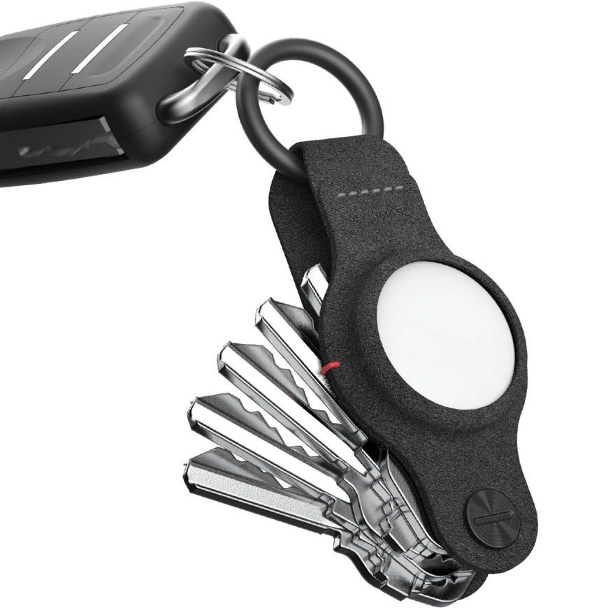 Кожаная ключница с карабином и держателем для AirTag KeySmart Air Vegan Leather