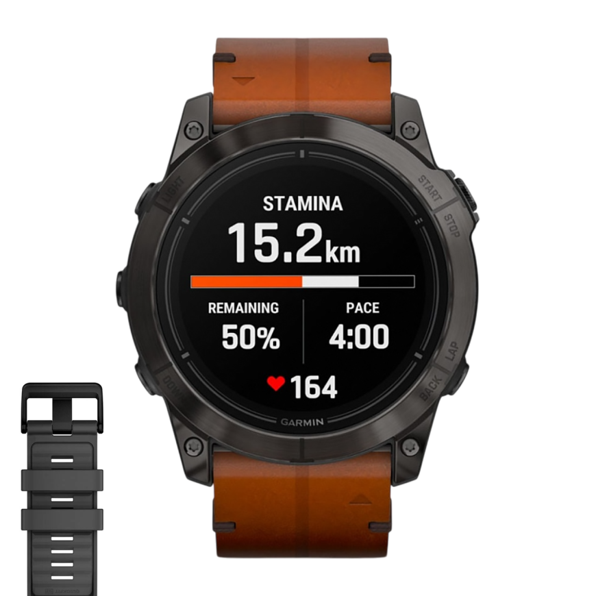 Спортивные часы Garmin epix Pro (Gen 2) Sapphire Edition, 51 мм, каштановый кожаный ремешок, графитовый силиконовый ремешок